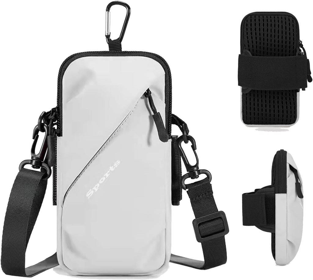Phone Holder Arm Bands, Small Crossbody Shoulder Holsters Bag with Arm Band, Fits iPhone and All Cell Phones, Use for Running, Walking, Hiking & Biking (Plus Size,Grayish White)