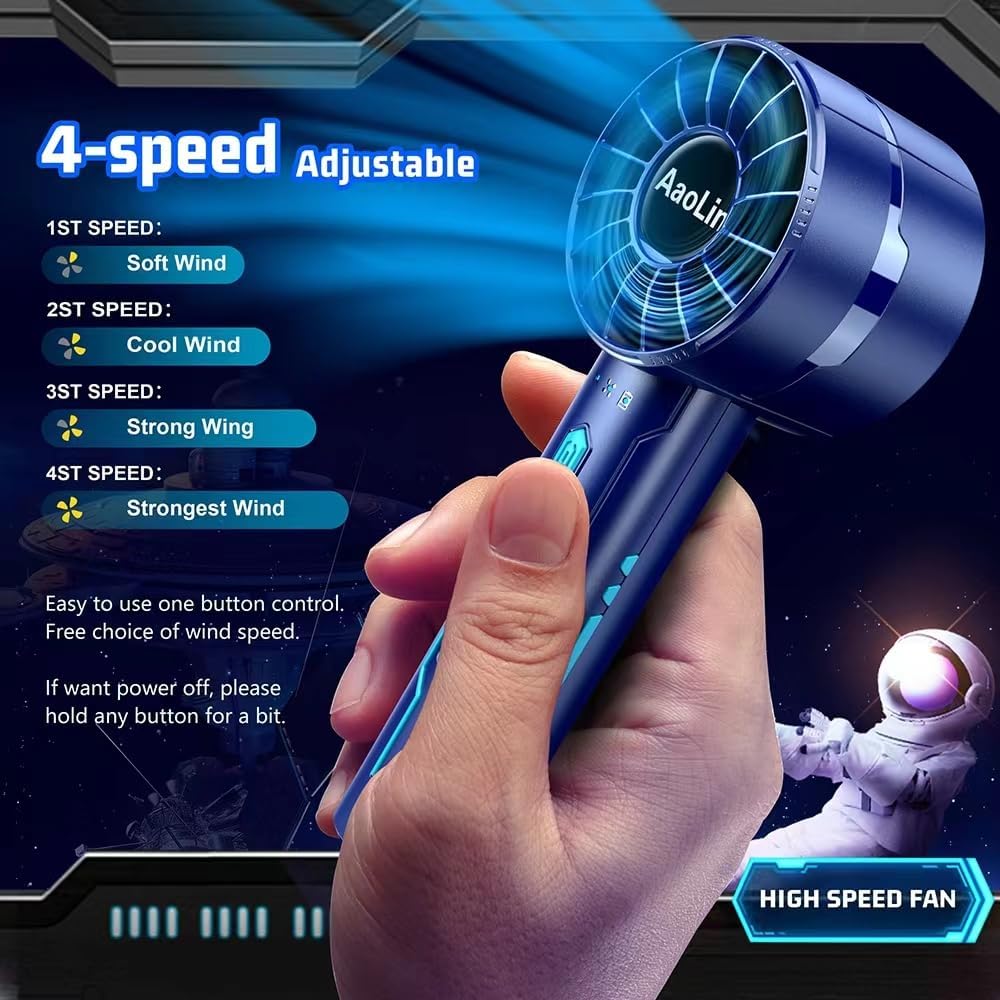 2pcs Portable Handheld Turbo Fan with 7000rpm High-Speed Motor USB Rechargeable Cooling Personal Fan 4-Speed, 4-16H Runtime, with Lanyard for Outdoor Travel, Women, Kids, Summer Gift