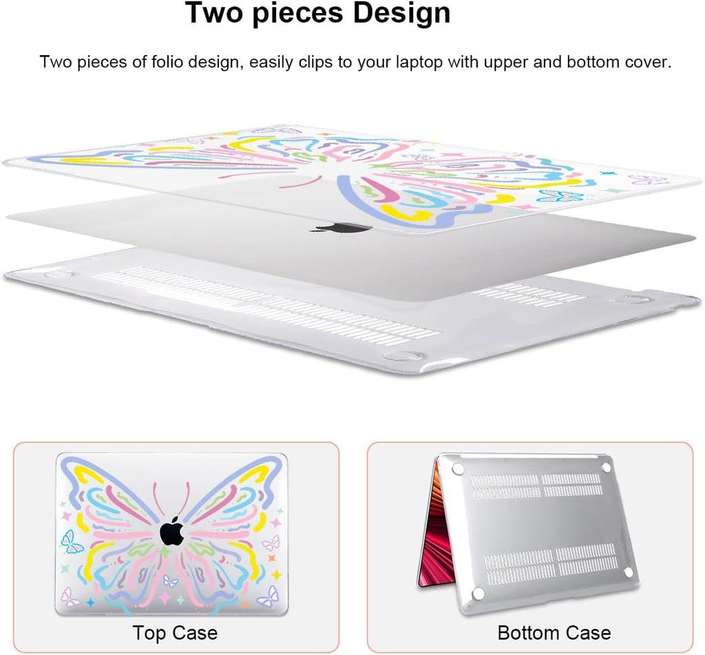 for MacBook Air 13 inch Case 2021 2020 2019 2018 for Mac A2337 M1 A2179 A1932 Cover with Touch ID, Crystal Pattern Plastic Hard Shell Case Keyboard Skin Screen Protector, Colorful Butterfly