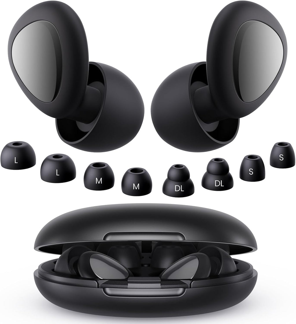 Ear Plugs for Sleeping Noise Cancelling, 45dB Reusable Silicone Ear Plugs for Concert, 8 Tips Earplugs for Noise Reduction, Hearing Protection Earplugs for Sleep, Concert, Snoring, Work, Black