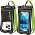 【2025 Upgraded】 2 Pack Black - IP68 Waterproof Phone Pouch Floating Design No Sink Waterproof Phone Case - Beach Pool Travel Essentials - Works w/All Phones - Detachable Lanyard - Black/Hi-Vis Green