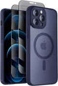 Designed for iPhone 12 Pro Max Case, Compatible with MagSafe, with Privacy Screen Protectors X2, [Camera Protection] [15FT Military Drop Protection] Shockproof Phone Case, 6.7", Navy Blue