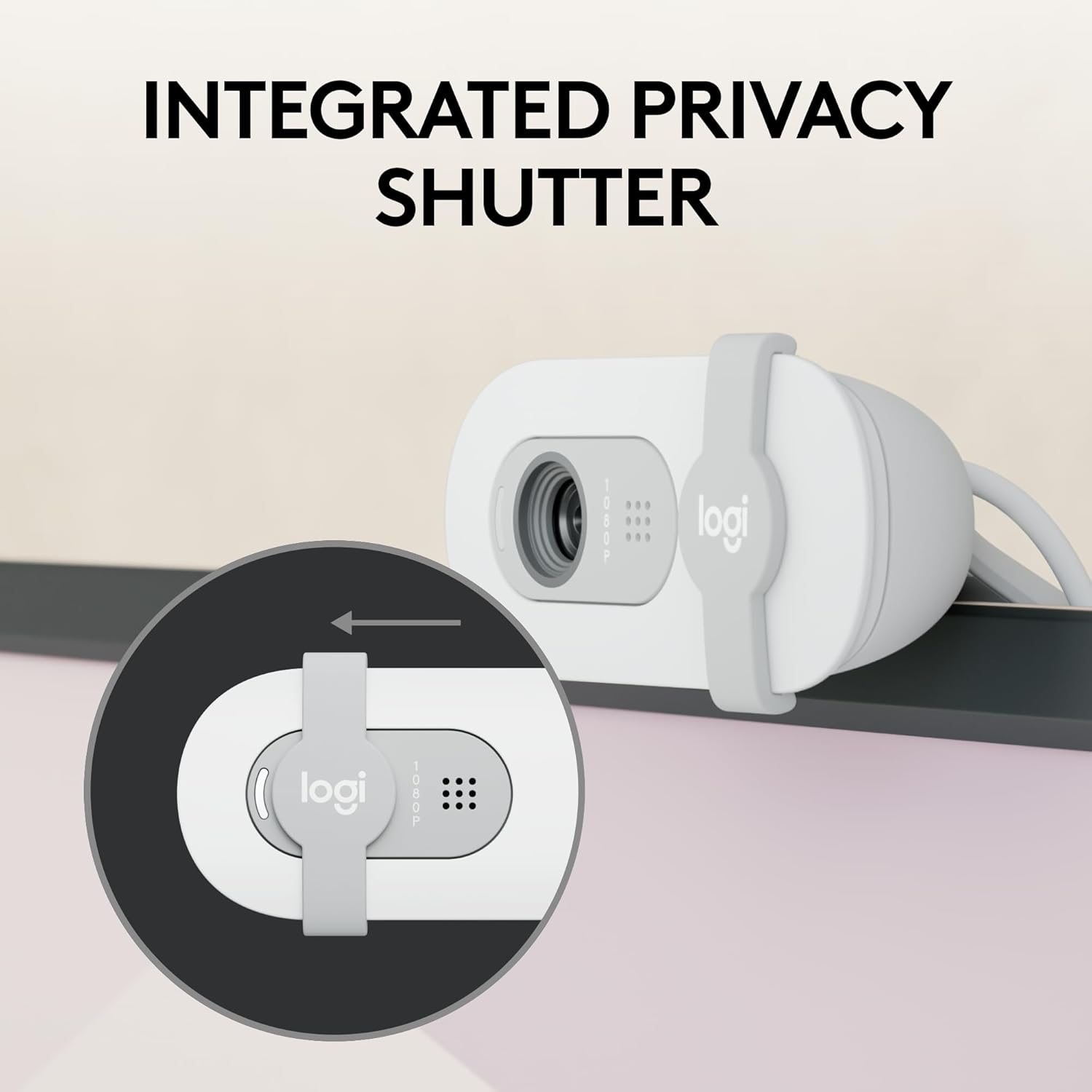 Logitech Brio 100 Full HD 1080p Webcam for Meetings, Streaming, Desktop, Laptop, PC - Built-in Mic, Shutter, USB-A, Teams, Zoom - Off-White