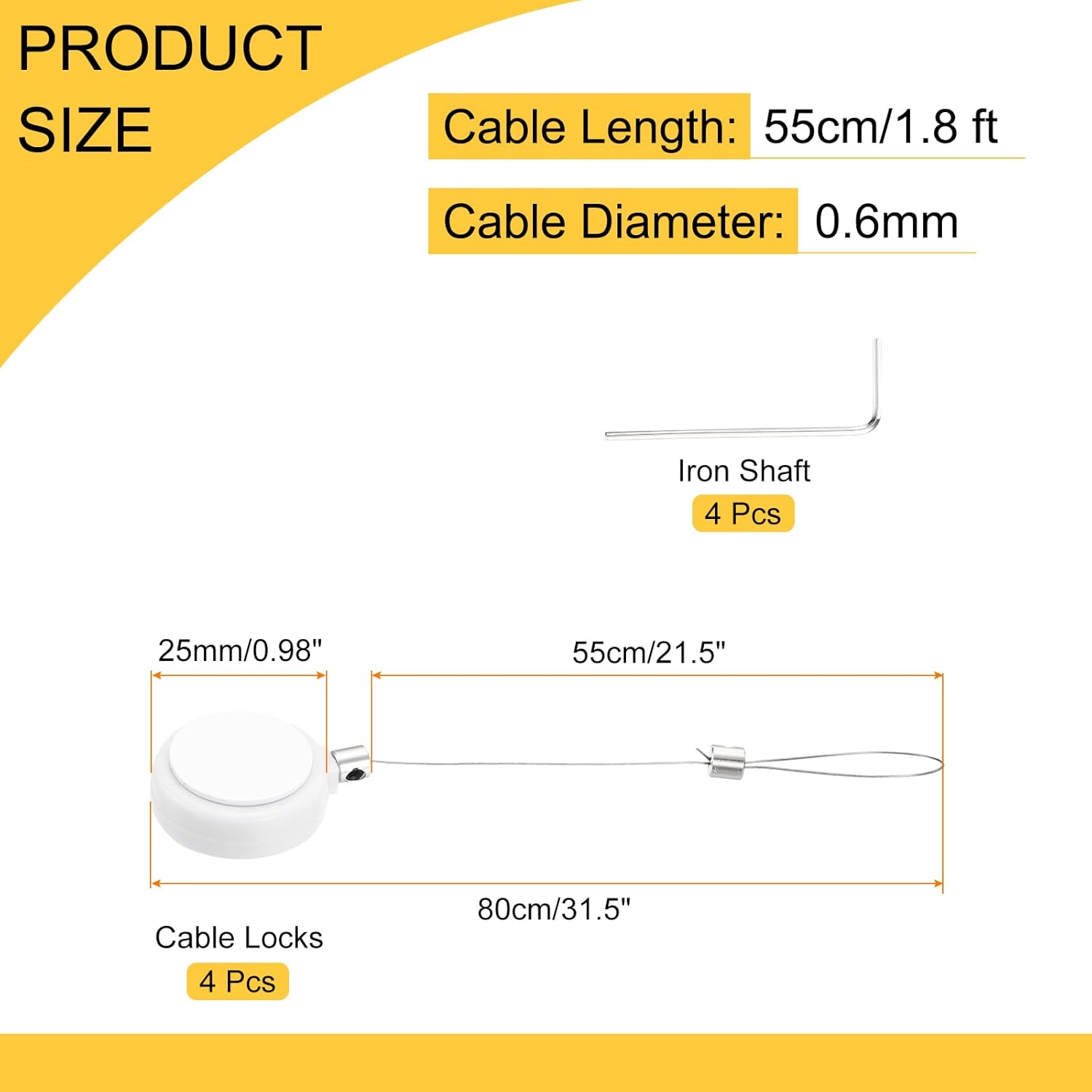 MECCANIXITY 1.8 ft Retractable Cable Lock with Latch Remote Control Security Lock with Adjustable Cord Tether Anti Theft for Laptop, TV, 200g, White, 4 Pack