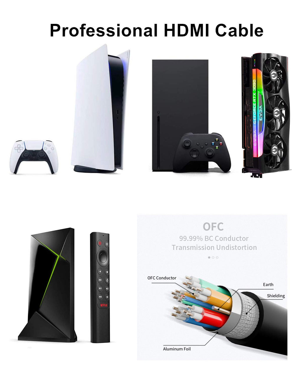 10K 8K 4K HDMI Cable 48Gbps 3.3 FT, Certified Ultra High Speed HDMI® Cable 4K 240Hz 144Hz 120Hz 8K60Hz 0.01ms HDR10+ eARC HDCP2.3 Netflix Roku TV PC Monitor Projector PS5 Xbox