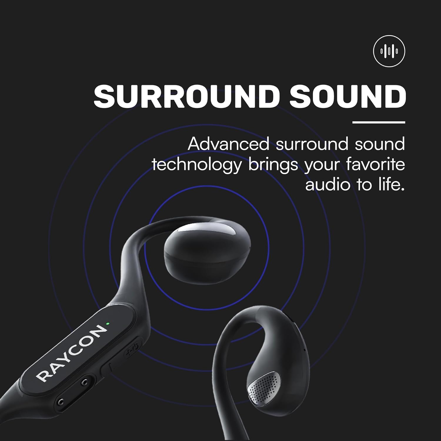 Raycon Open Headphones – Lightweight Wireless Over-Ear Design with Immersive Sound Quality, Long Battery Life, and Comfortable Fit for All-Day Wear - (Black)