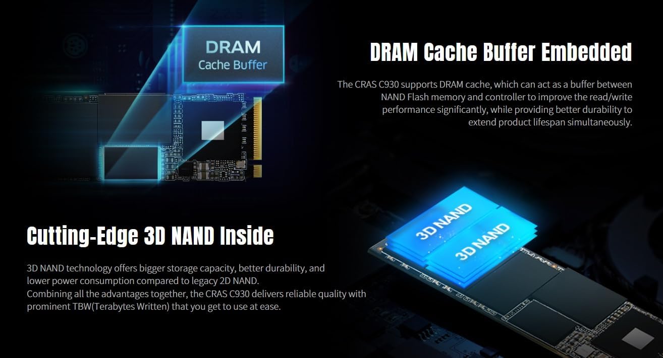 KLEVV CRAS C930 1TB M.2 2280 NVMe PCIe Gen4x4 Internal Gaming SSD Aluminium Heatsink Included, Compatible with PS5, up to 7400MB/s with DRAM Cache (K01TBM2SP0-C93)