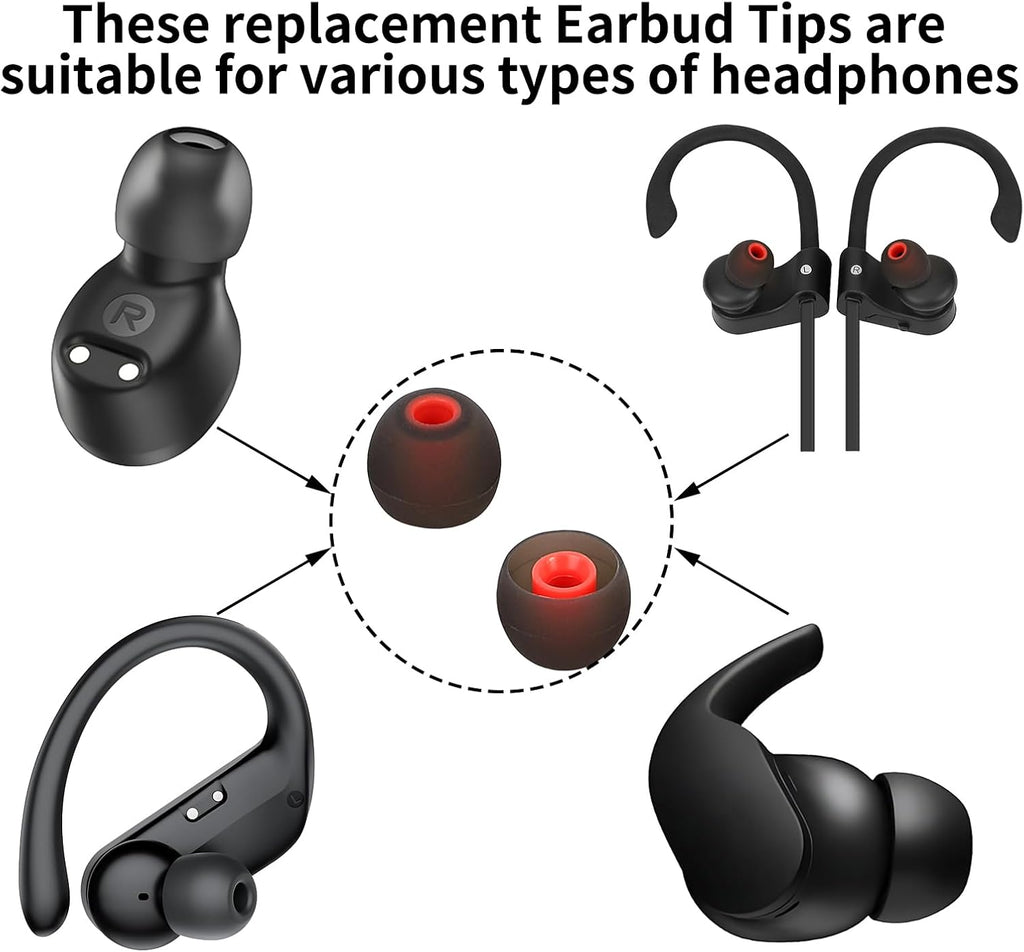 Silicone Earbud Tips Earbud Replacement Tips Eartips Fit Most in-Ear Earbuds(Inner Hole 3.8mm -5.1mm) Headphone Ear Tips Ear Bud Covers 9 Pairs S M L