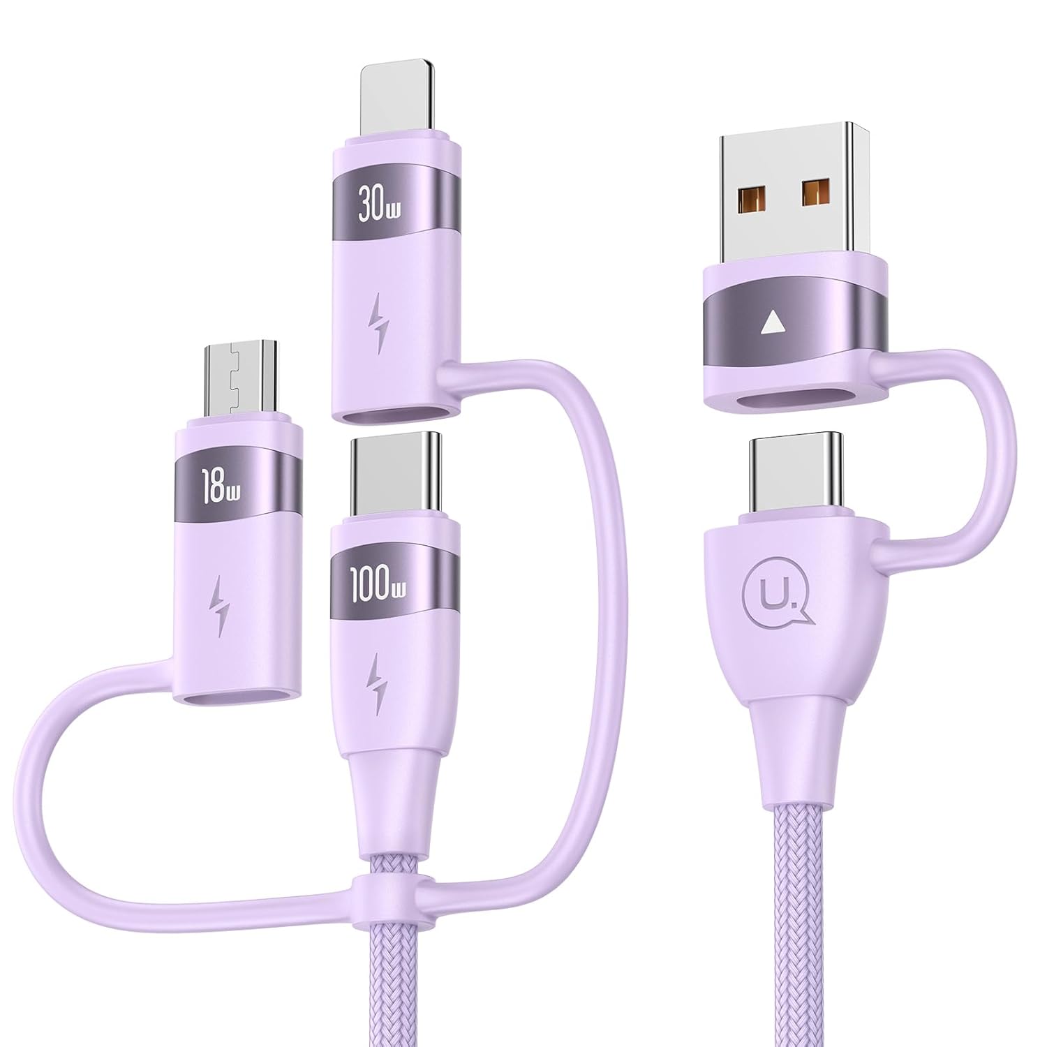 100W USB C Multi Charging Cable, USAMS 6.6FT 5-in-1 5A Fast Sync Charger Adapter Nylon Braided Type-C Cable for Laptop/Tablet/Phone and More