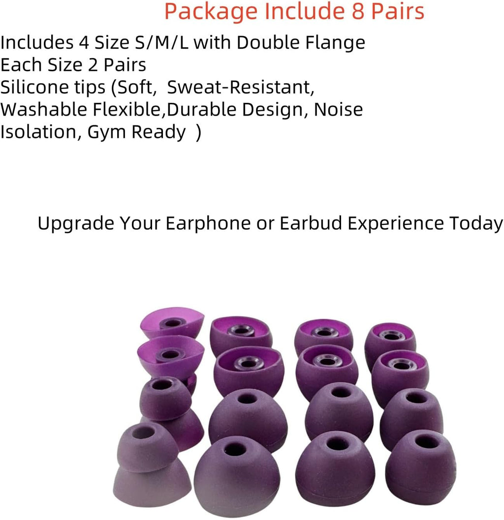 Replacement Ear Tips for Beats Urbeats2.0 Tour2.0 ibeats Beats x, Beats Flex Secure Fit for Powerbeats Pro Silicone Earbuds Washable Sweat-Resistant Noise Isolation 8 Pairs (Purple)