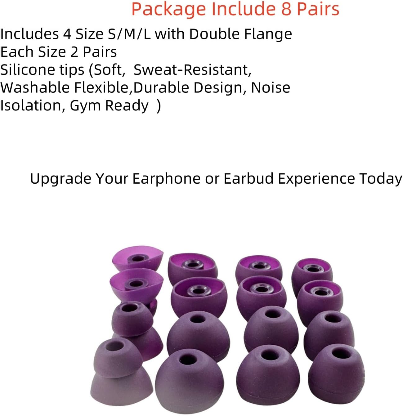 Replacement Ear Tips for Beats Urbeats2.0 Tour2.0 ibeats Beats x, Beats Flex Secure Fit for Powerbeats Pro Silicone Earbuds Washable Sweat-Resistant Noise Isolation 8 Pairs (Purple)