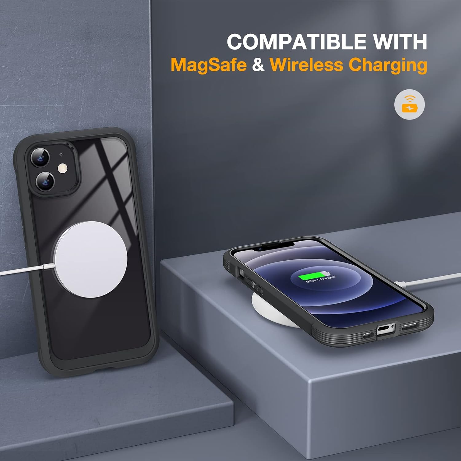 Miracase Glass Series for iPhone 12/12 Pro Case 6.1 inch, Upgraded Full-Body Rugged Phone Bumper Case Cover with Built-in 9H Tempered Glass Screen Protector and Camera Protector, Black