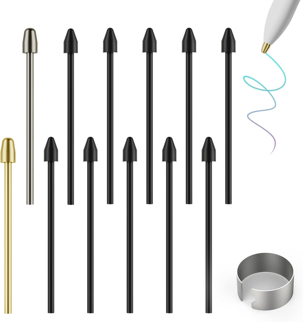 for Remarkable 2 Pen Tips,AHBTEYM Metal Tips,Replacement Nibs Refill Accessories for Remarkable 1/2 Stylus/Marker Plus/Scribe Pen-12Pcs(Gold/Sirvel)