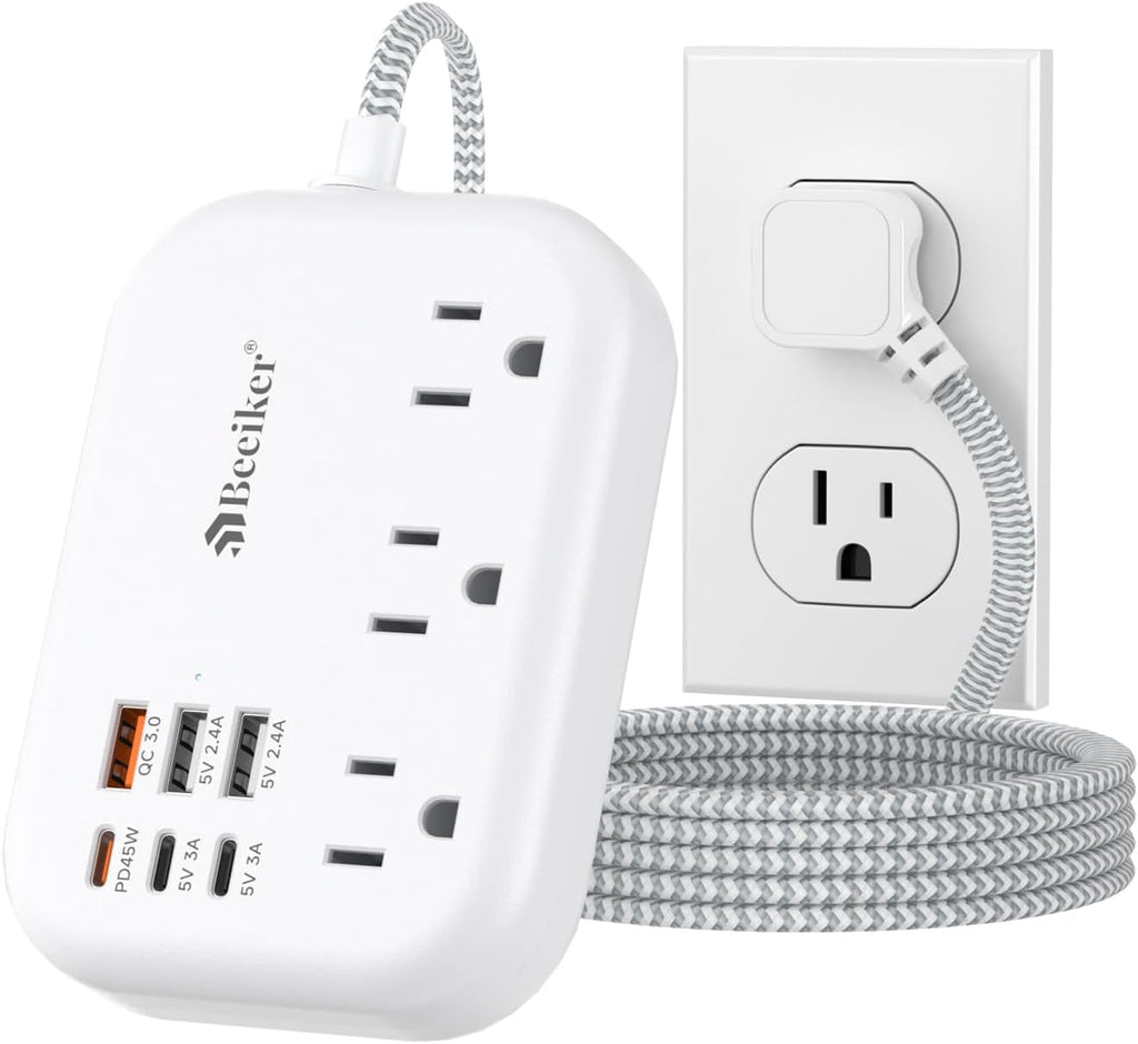 PD45W USB C Travel Power Strip, Cruise Power Strip with 6 USB(3 USB C) Ports and 3 Outlets, 5Ft Flat Plug Braided Extension Cord, 45W Fast Charging Station for MacBook Laptops iPad Pro iPhone Samsung