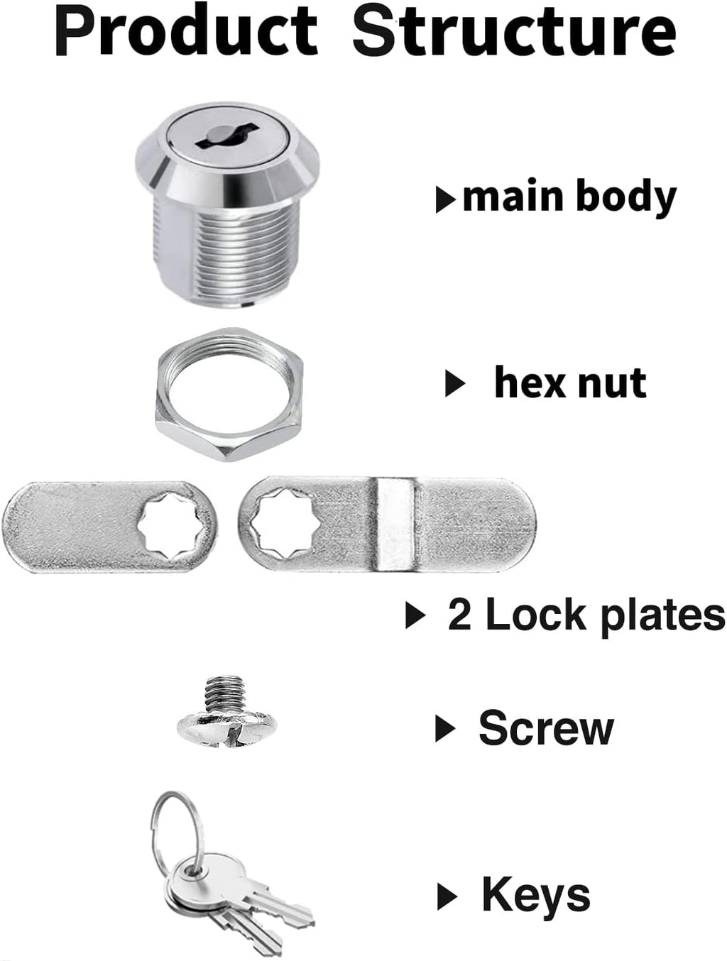 Cabinet Cam Locks Keyed Alike, 5/8'' Fits on 3/8'' Max Door Thickness, Secure File Drawer Mailbox RV Storage Replacement Set, Zinc Alloy (5/8 Inch 10Pcs)