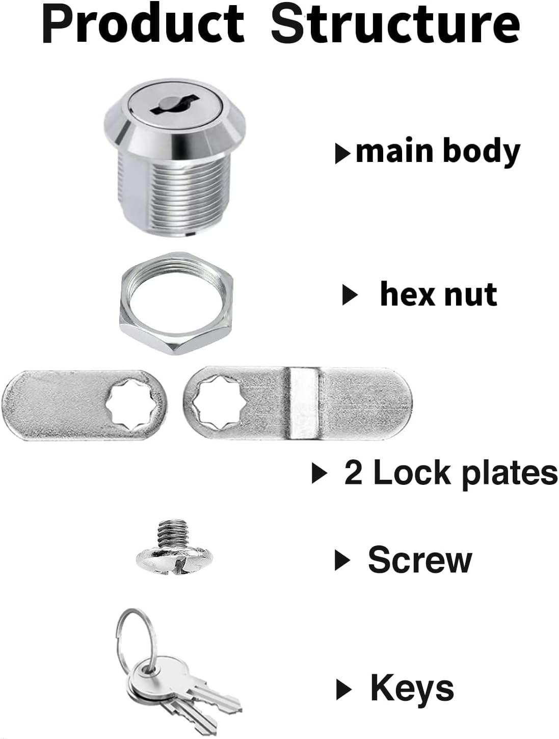 Cabinet Cam Locks Keyed Alike, 5/8'' Fits on 3/8'' Max Door Thickness, Secure File Drawer Mailbox RV Storage Replacement Set, Zinc Alloy (5/8 Inch 2Pcs)
