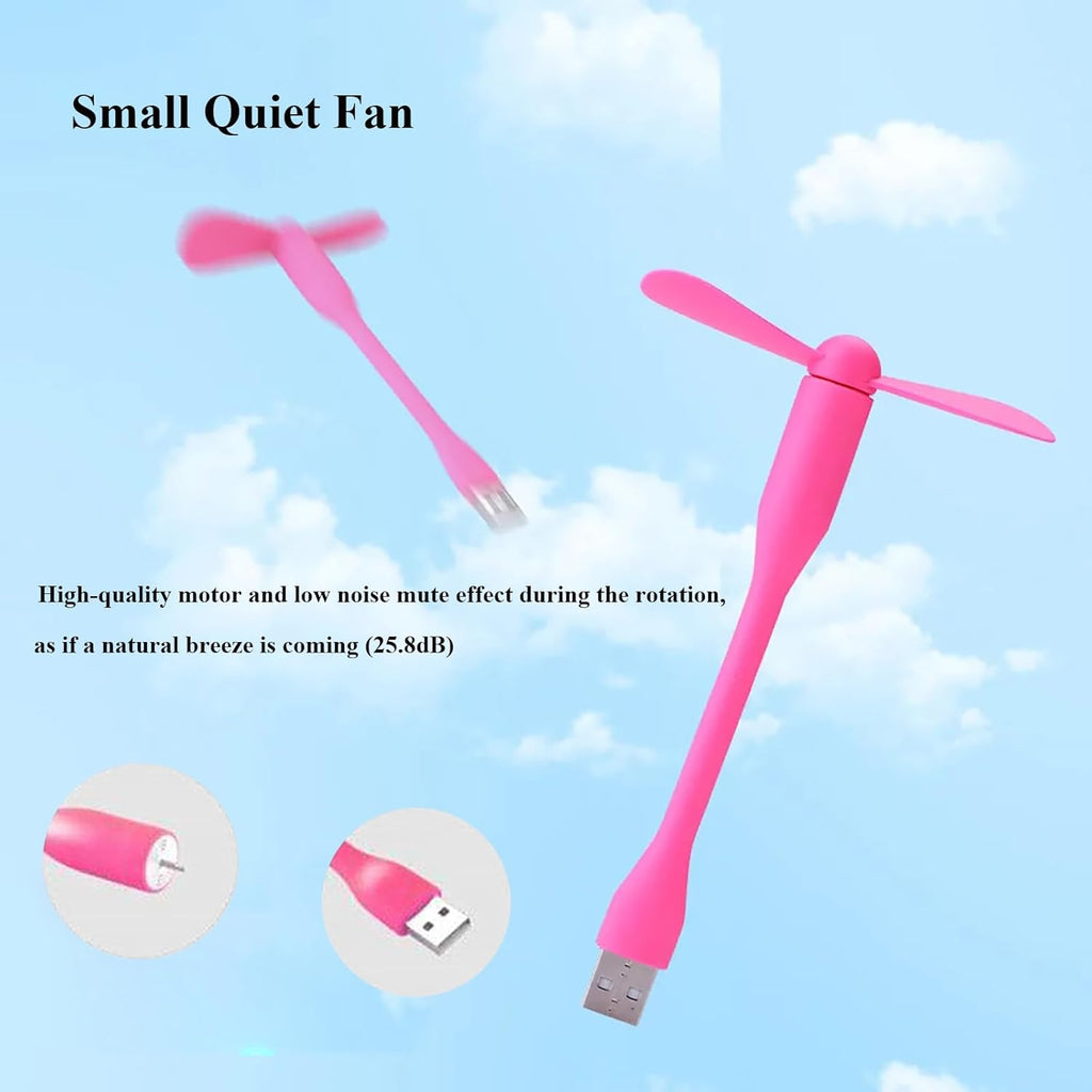 Mini USB Fan, Portable Pocket Fan USB-A Powered Little Cooler, Quiet Operation, for Home Office Car Outdoor Travel- 4 Pack (Pink)