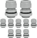10 Pcs 1/2" NPT Nylon Cable Glands, IP68 Waterproof Adjustable Cord Grip Cable Connector Strain Relief Wire Protectors for 6-12mm Cable Diameter, Grey