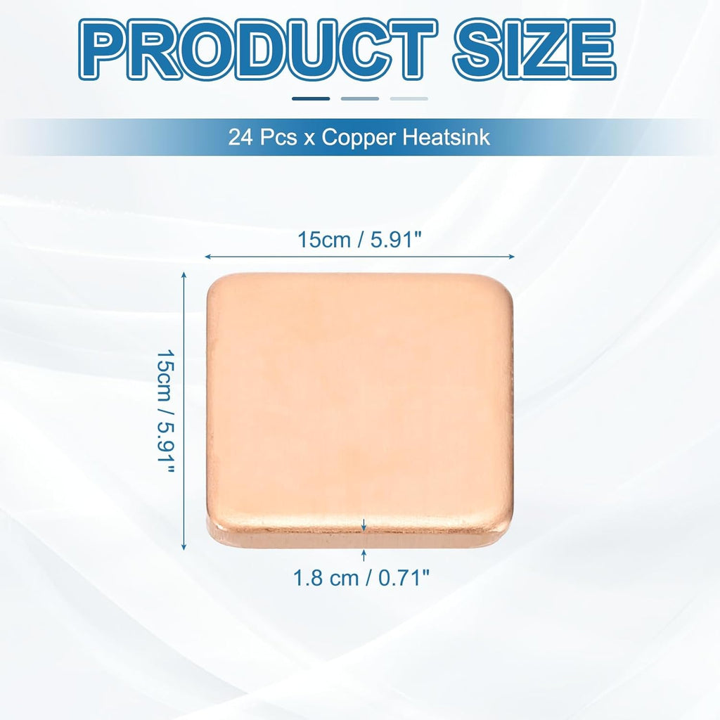 PATIKIL Copper Heatsink Pad Shims, 24 Pcs 15x15x1.8mm Copper Pad Shim IC Chipset GPU CPU Thermal Heatsink for Cooling Laptop Desktop Computer