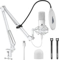 MAONO USB Microphone, 192kHz/24bit Plug & Play PC Computer Podcast Condenser Cardioid Metal Mic Kit with Professional Sound Chipset for Recording, Gaming, Singing, YouTube, AU-A04 White