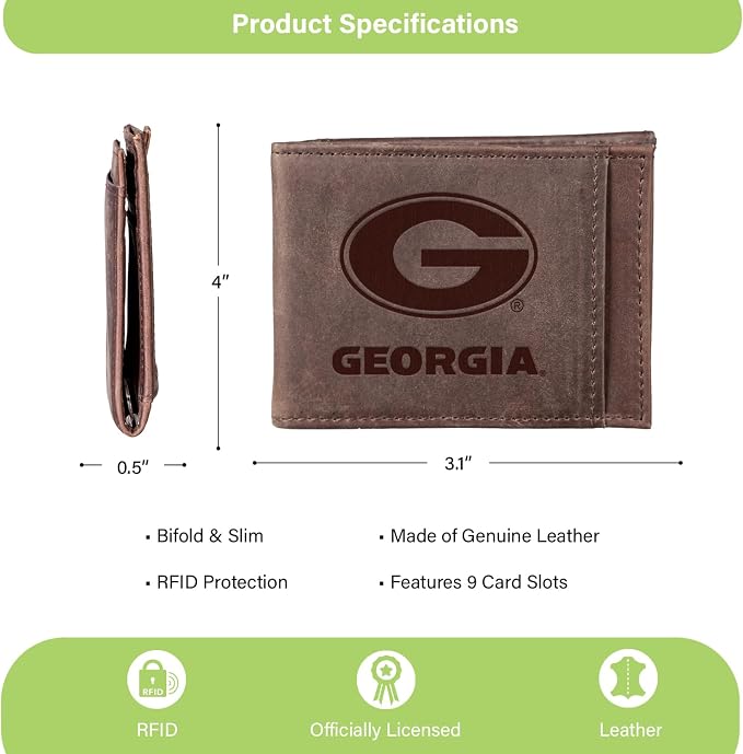Team Sports America NCAA University of Georgia Front Pocket Slim Wallet - Image 4