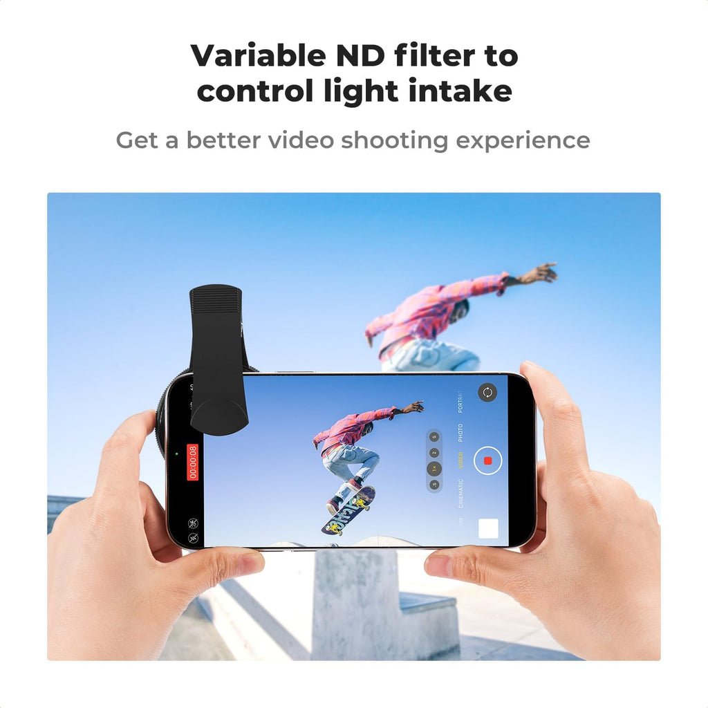 K&F Concept 52mm Clip-on ND2-400 Phone Camera Lens Filter Kit, Adjustable Neutral Density Filter Compatible with iPhone 15 14 13 12 11