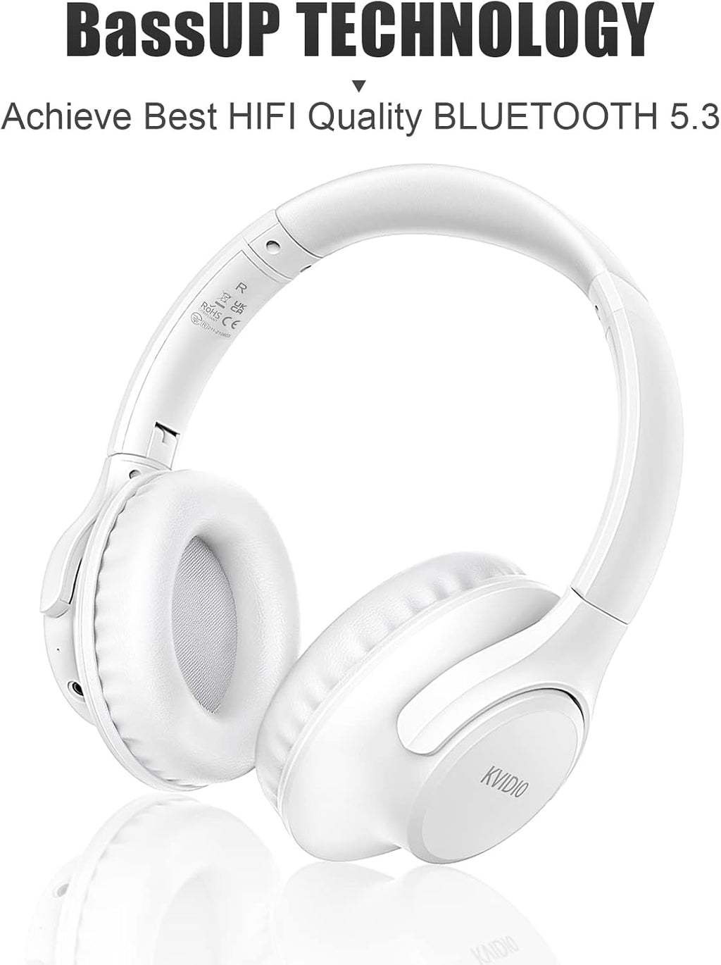 KVIDIO Bluetooth Headphones Over Ear, 65 Hours Playtime Wireless Headphones with Microphone, Foldable Lightweight Headset with Deep Bass, HiFi Stereo Sound Low Latency for Laptop PC Cellphone