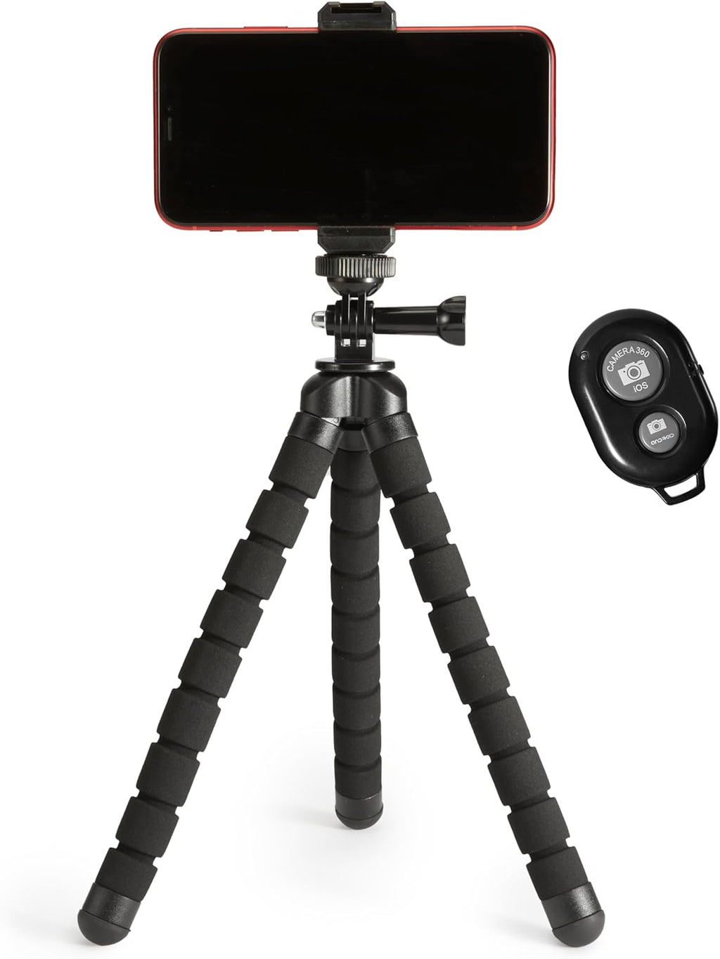 Amazon Basics Portable and Flexible Tripod with Wireless Remote and Smartphone Clamp, 10-inch long, Black