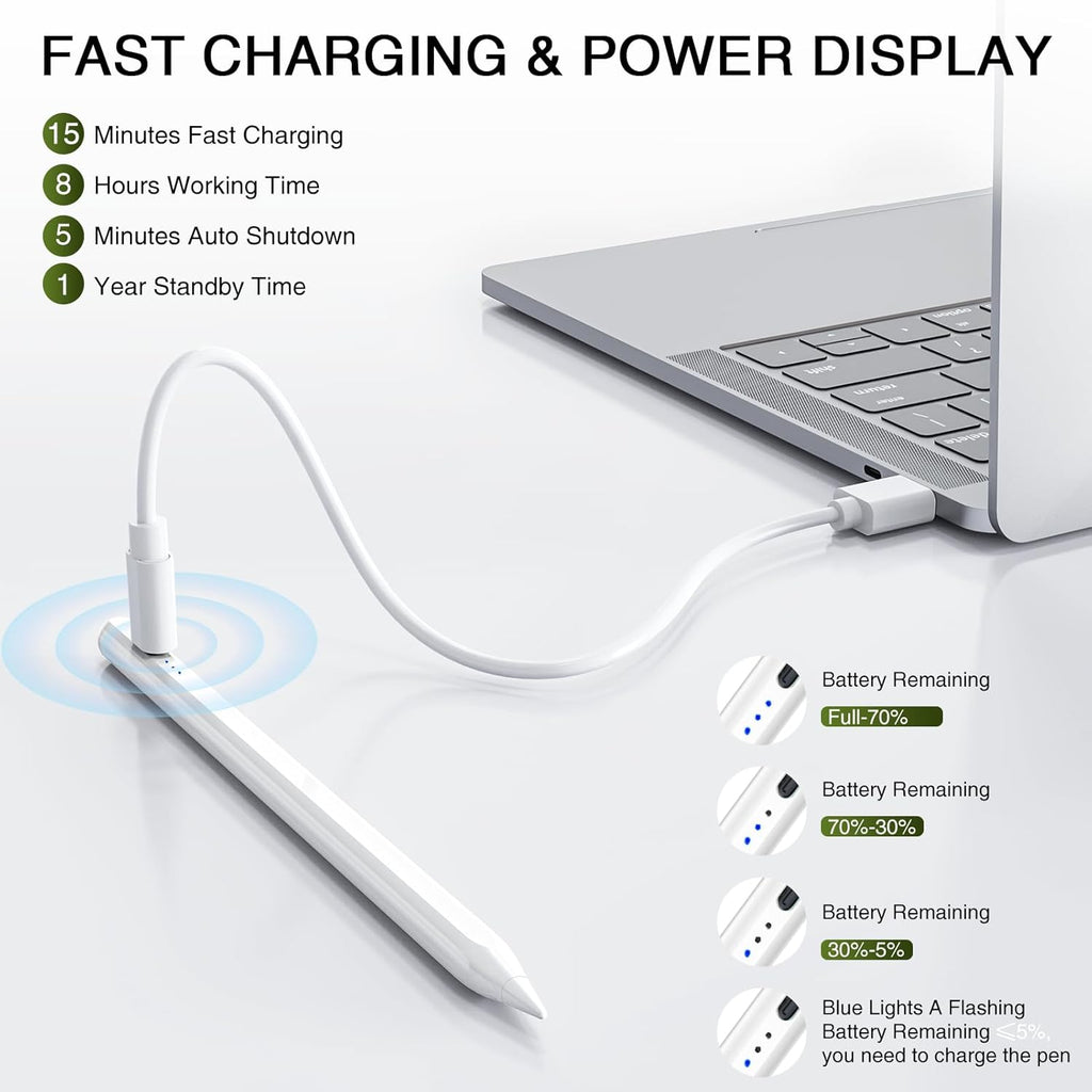 Stylus Pen for iPad 2018-2025, Fast Charging Magnetic Pencil (1st Generation) with Tilt Sensitivity & Palm Rejection for iPad Air 3/4/5/M2/M3, iPad mini 5/6, iPad 6/7/8/9/10/11, iPad Pro 11"/12.9"/M4