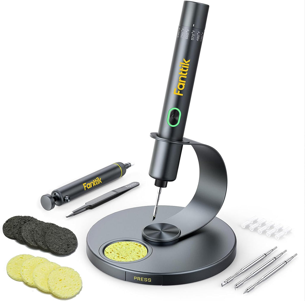 Fanttik T1 Max Soldering Iron Kit, Cordless Soldering Iron, 7 Seconds Fast Heating(390°F-840℉), Auto Sleep, 4 Precision Soldering Tips(C210), 360° Swivel Stand, Soldering Iron for Precision Repair