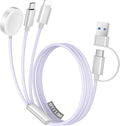 Temdan for Travel Vacation Essentials,3 in 2 USB C Cable for Apple Watch Charger/iPhone 16 Charger/Lightning,Multi Charging Cable Cord,Camping Essentials,Designed for iWatch &iPhone 16-12-5FT Purple