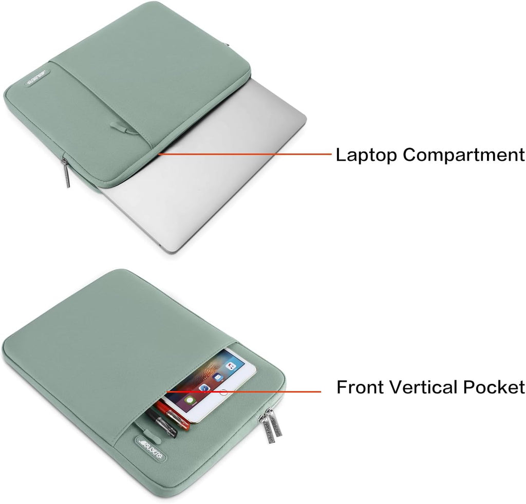 MOSISO Laptop Case 16 inch, 15-15.6 inch Laptop Sleeve Compatible with MacBook Pro 16 M4 M3 M2 M1, HP Acer Dell Lenovo ASUS Notebook, Polyester Vertical Computer Sleeve Bag with Pocket, Antique Green