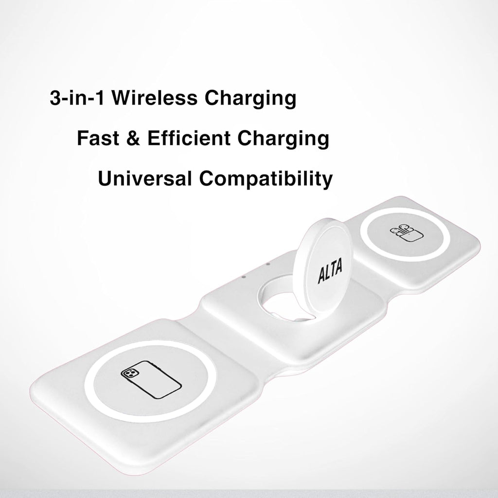 3-in-1 Magnetic Wireless Charger for iPhone, Apple Watch & AirPods – Fast Charging Station, Foldable Dock for Travel & Desk, Compatible with All iPhone Models, with 20W Adapter
