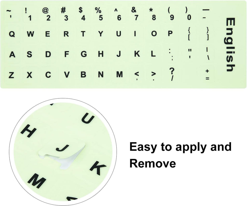 2PCS Pack Universal English Keyboard Stickers Glow in The Dark, Keyboard Letters Stickers for Computer Laptop Notebook Desktop (English-Glow)