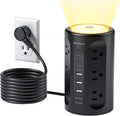 Power Strip Tower with Night Light, Power Strip Surge Protector with USB Ports, Extension Cord 10 FT with Multiple Outlets (12AC+3A+2C) for Home Office Desk DormRoom (Black)