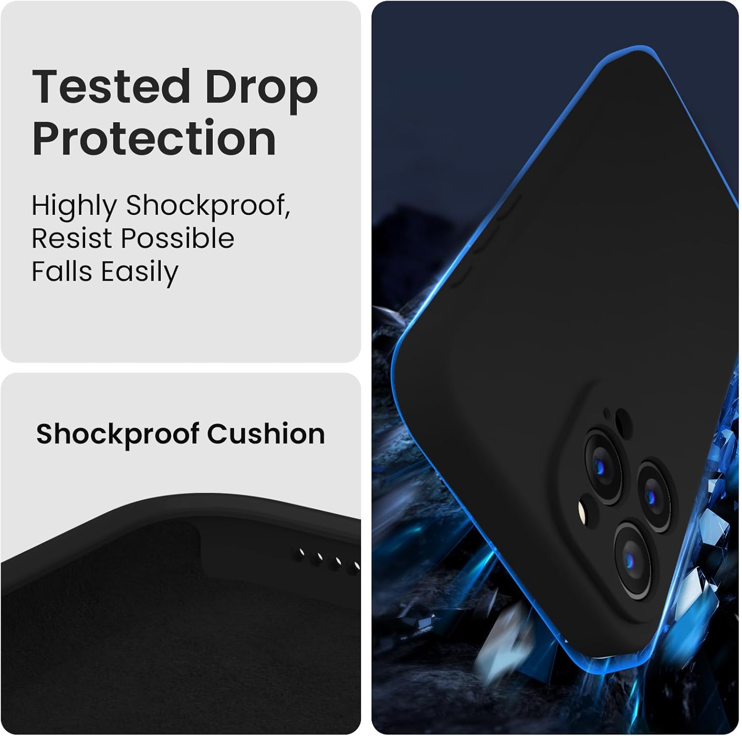 FireNova Designed for iPhone 15 Pro Case, Silicone Upgraded [Camera Protection] Phone Case with [2 Screen Protectors], Soft Anti-Scratch Microfiber Lining Inside, 6.1 inch, Black