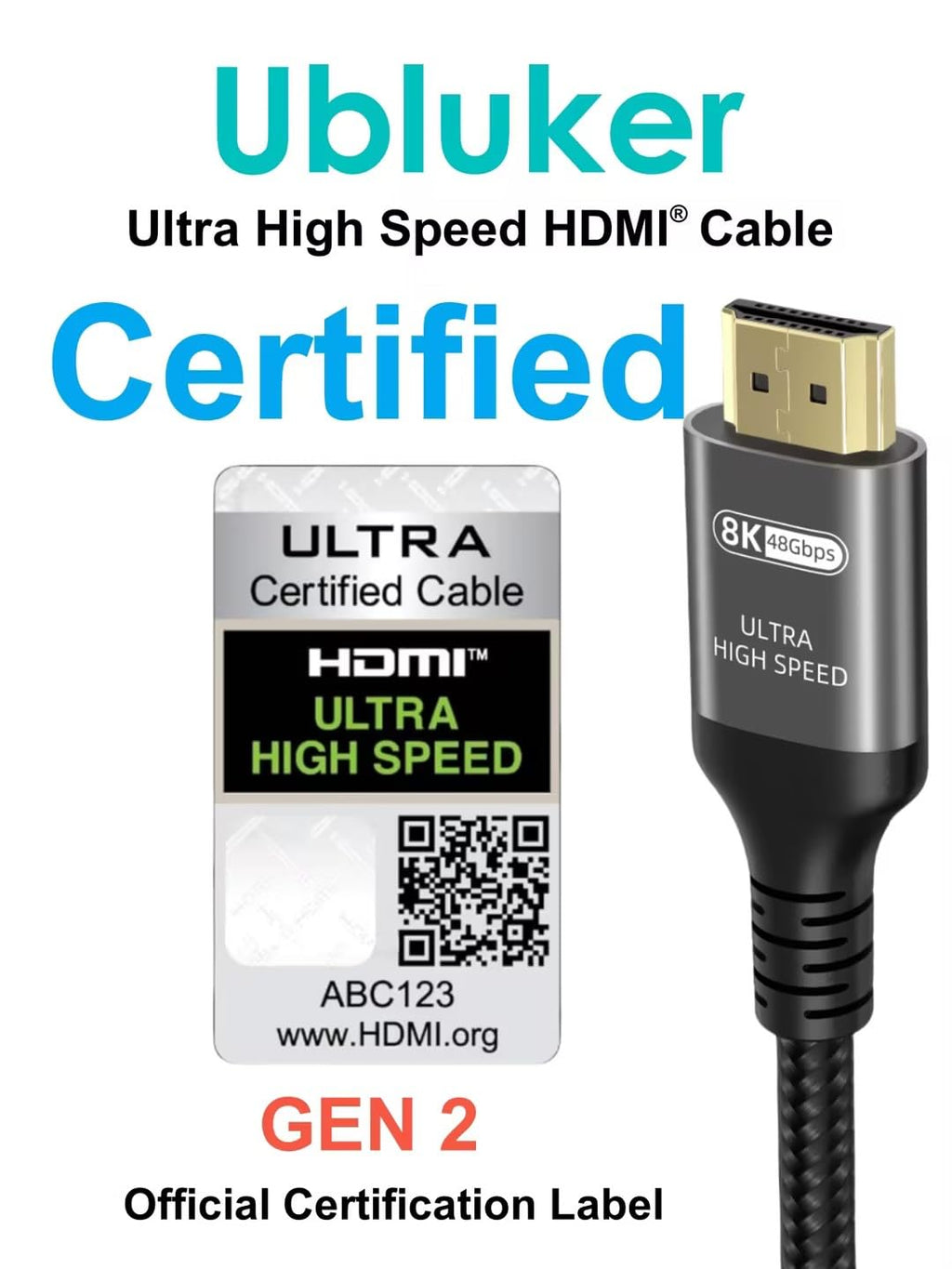 10K 8K 4K HDMI Cable 48Gbps 10 FT, Certified Ultra High Speed HDMI® Cable 4K 240Hz 144Hz 120Hz 8K60Hz 0.01ms HDR10+ eARC HDCP2.3 Netflix Roku TV PC Monitor Projector PS5 Xbox