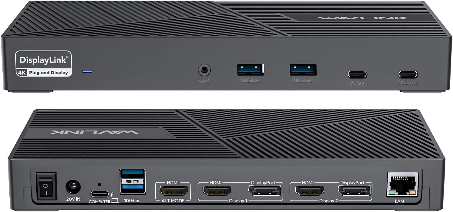WAVLINK DisplayLink Docking Station Triple Monitor 4K@60Hz for 3 Monitors, 100W Charging for Thunderbolt 4/3, USB C M1 M2 M3 M4 Mac/Windows/Chrome - 3 HDMI, 2 DP, 6 USB Ports, 160W Power, LAN, Audio