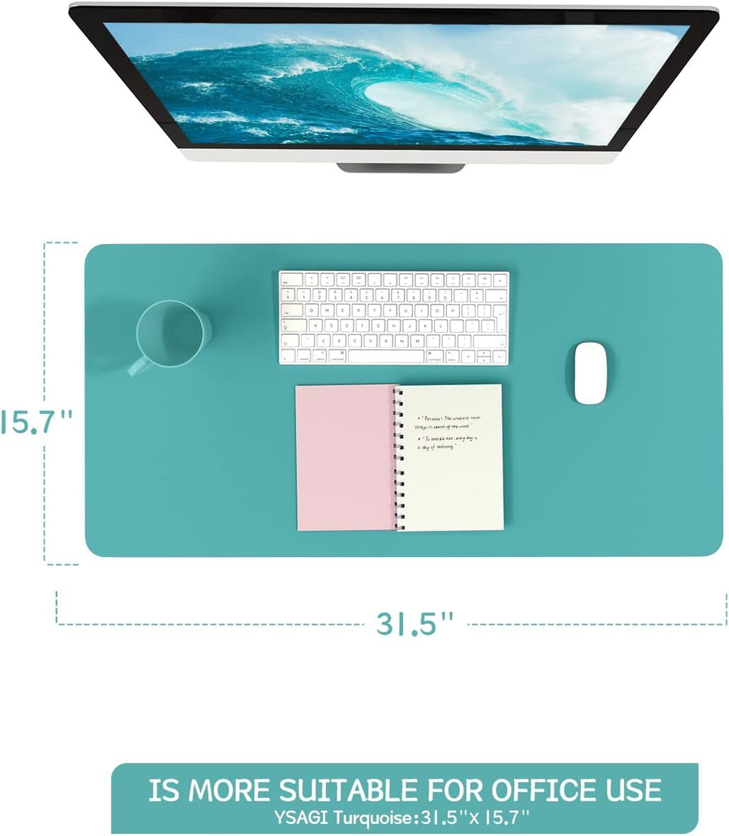 YSAGi Non-Slip Leather Desk Pad, Waterproof Laptop Computer Desk Keyboard Mat, Table Protector Blotter Mat, Large Mouse Pad for Office/Work/Home/Decor(Green Blue, 31.5" x 15.7")