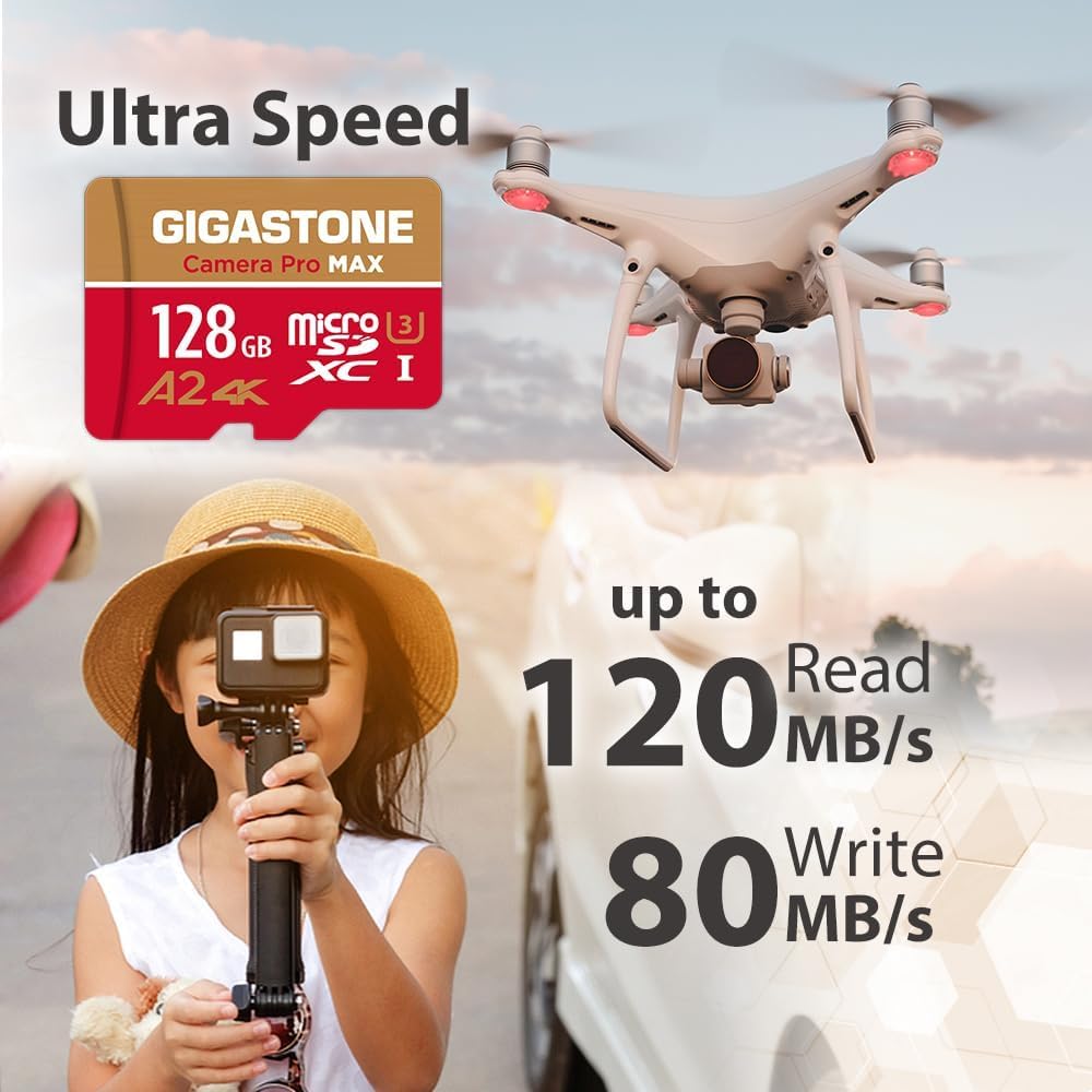 [5-Yrs Free Data Recovery] GIGASTONE 128GB Micro SD Card with USB 3.2 Type C Card Reader, 4K Camera Pro MAX, Speed Up to 120MB/s Compatible with Gopro, DJI, Dash Cam, MicroSDXC UHS-I A2 V30 U3