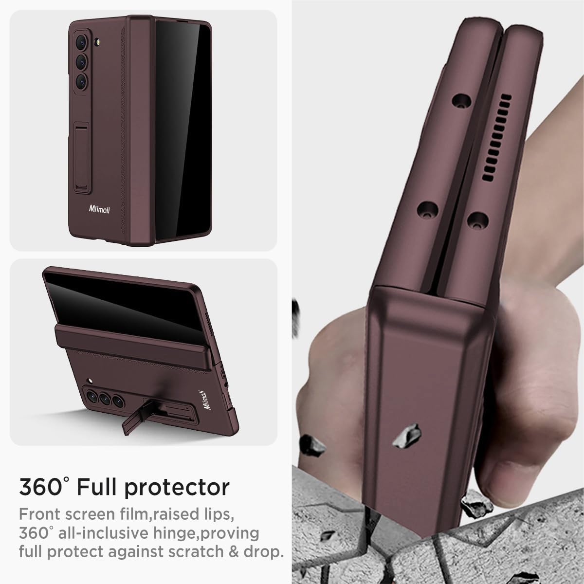Miimall for Fold 6 Case with Privacy Screen Protector, Z Fold 6 Phone Case Stand, Heavy Duty, Full-Body Magnetic Hinge Protection Shockproof All-Inclusive Cases for Galaxy Z Fold 6 Wine Red