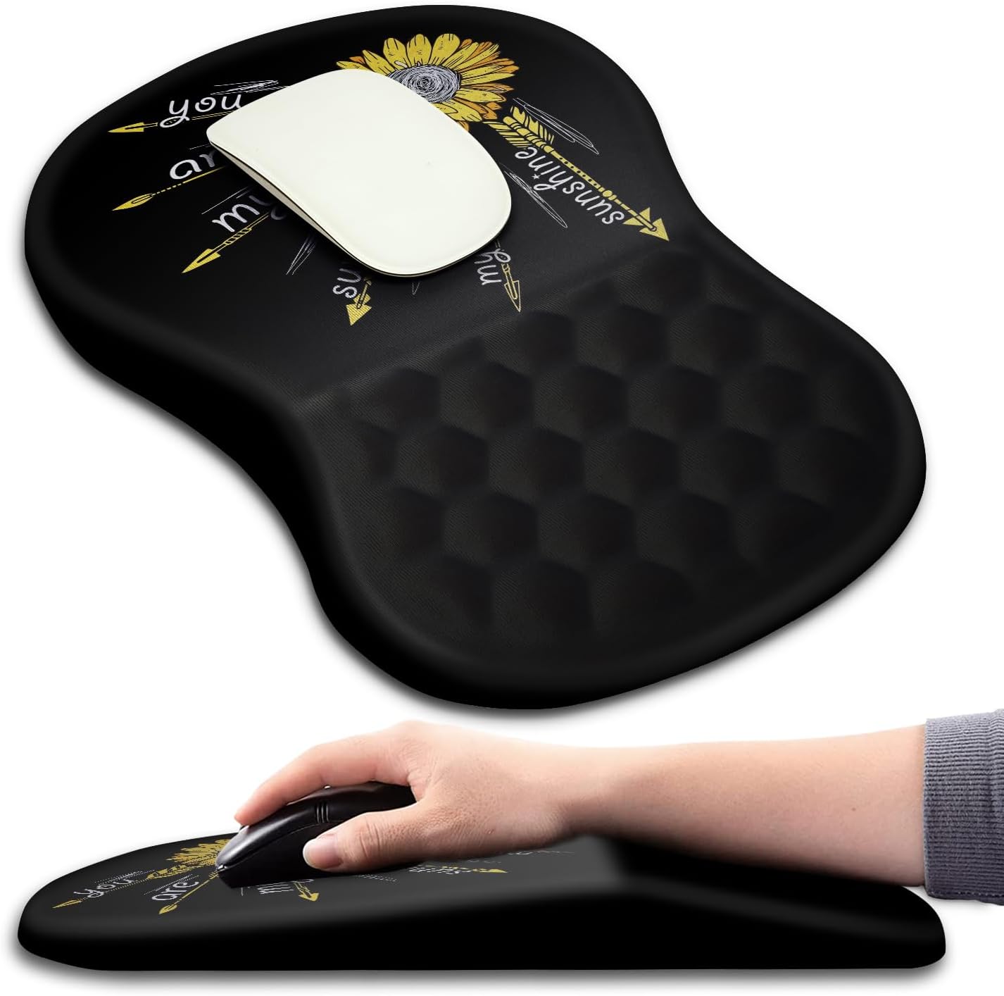 Hokafenle Ergonomic Mouse Pad Wrist Support with Massage Design, Wrist Rest Pain Relief Mousepad with Memory Foam&Non-Slip PU Base, Mouse Pads for Wireless Mouse & Desk (12x8 inch,Inspirational)