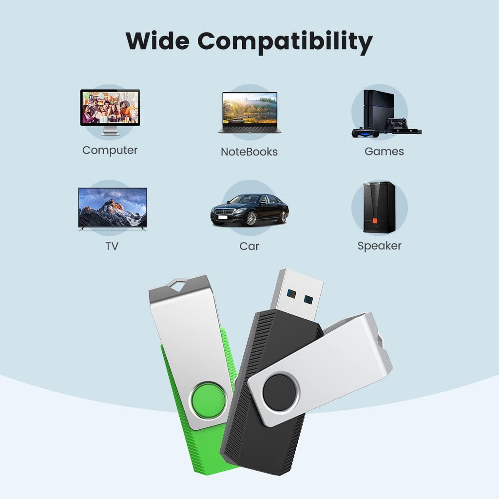 Aiibe 128GB USB 3.0 Flash Drive 5 Pack - 128GB Thumb Drive Multi Pack (128G, 5 Mixed Colors: Black, Red, Cyan, Green, Purple)