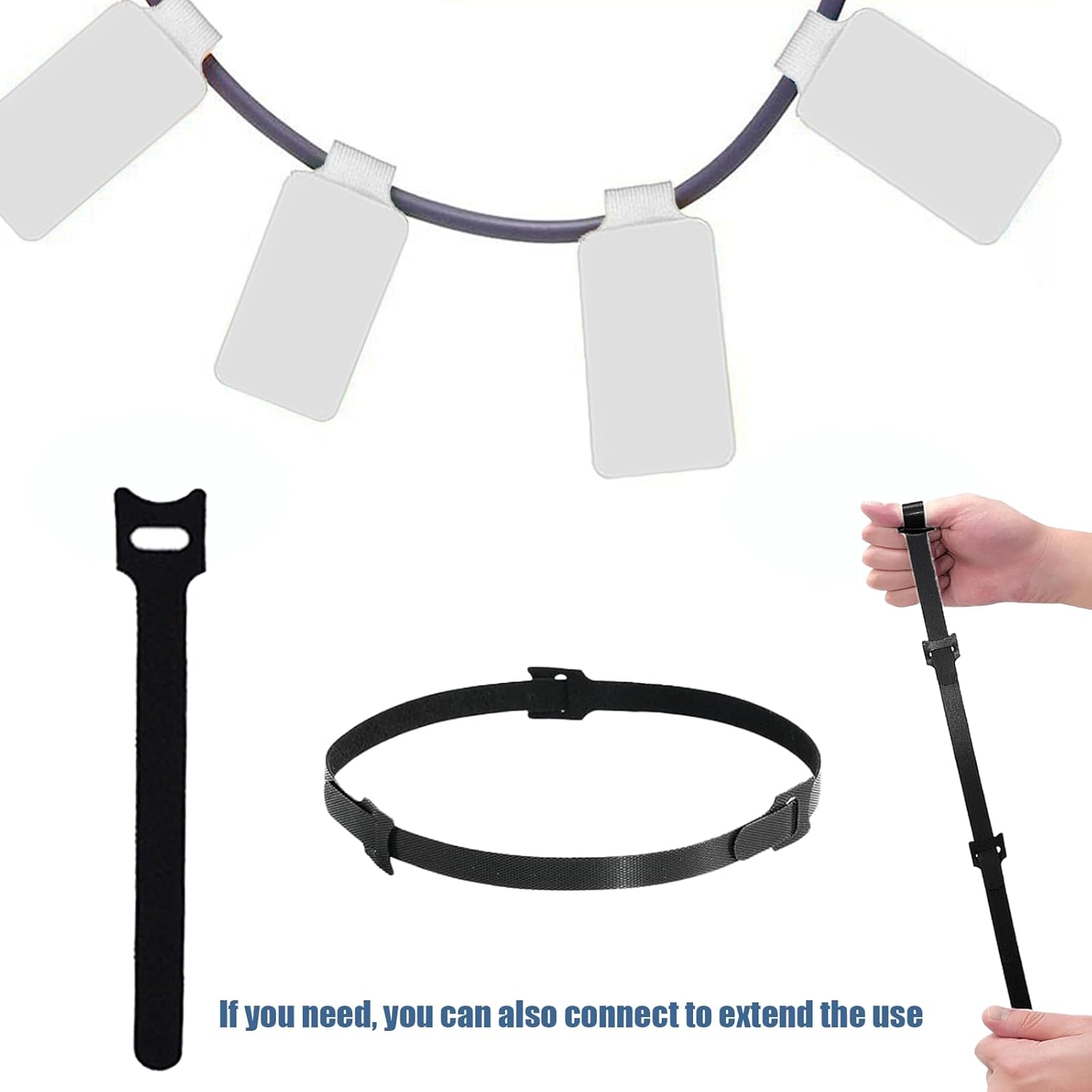 100 Pack Reusable Hook & Loop Cable Ties & Labels Kit - 50 Durable Cord/Wire Tags + 50 Self-Gripping Straps for Electronics Organizing, Home Office Cord Management (White & Black)