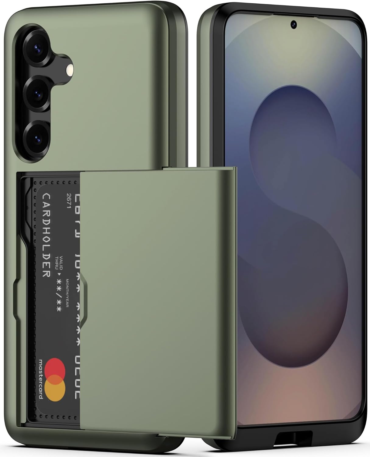 Nvollnoe for Samsung Galaxy S25 Case with Card Holder Dual Layer Heavy Duty Protective Case Hidden Card Slot Slim Wallet Cover for Samsung S25 6.2''(Green)