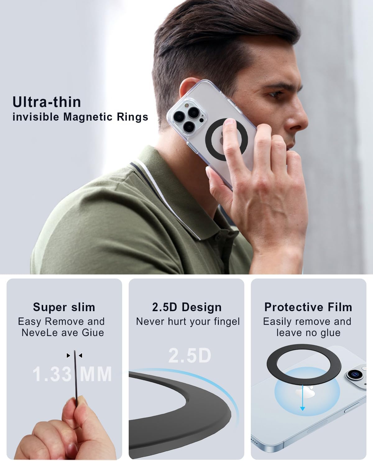 Magnetic Adapter Rings 2PCS Compatible for Magsafe,for Kindle Pop Socket Magnetic,for Magsafe Accessories & Wireless Charging for iPhone 16/15/14/13 Mini Plus Pro Max/Pixel 8/ S24 Ultra/ S23 and More