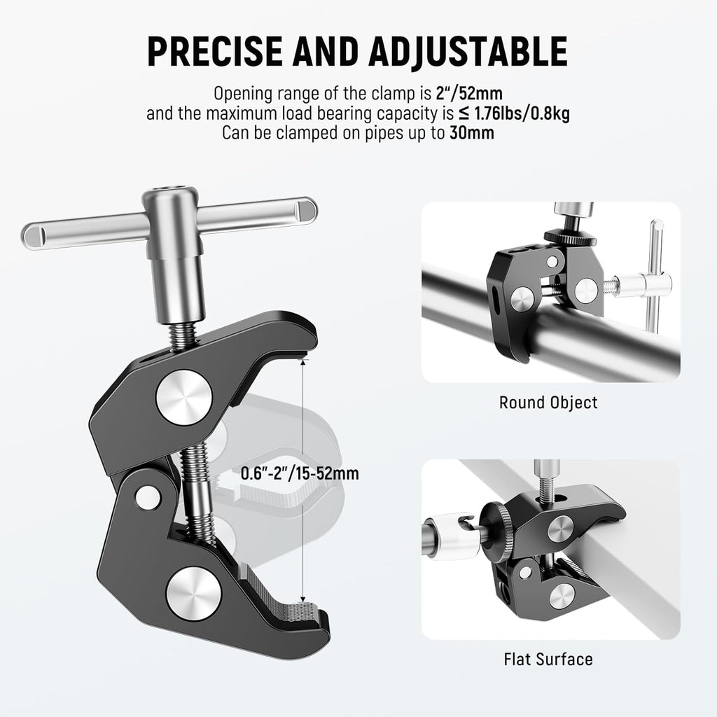 NEEWER 6"/15cm Adjustable Magic Arm with Super Clamp, 1/4" & 3/8" Threads, 1/4" Screws for Flash/LED Light/Microphone/Monitor, Compatible with SmallRig Camera Cage, Max Load: 4.4lb/2kg, ST15C