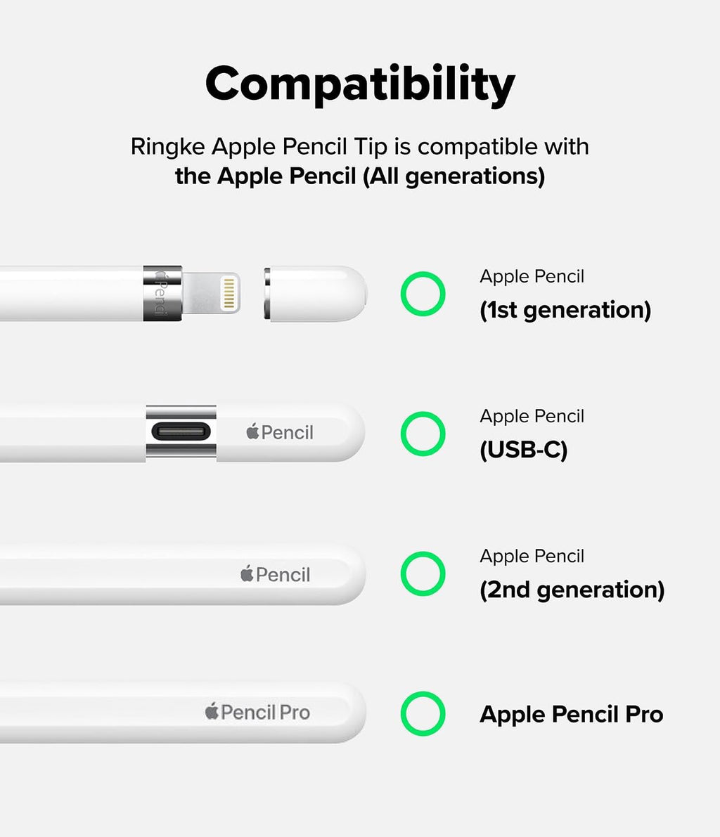 Ringke Apple Pencil Tips [3 Pack/Replacement for All Generations] Compatible with Apple Pencil Pro, 1st, 2nd Gen, USB-C Accessories, Crisp & Clear Feel Nib - HB (Light Gray)