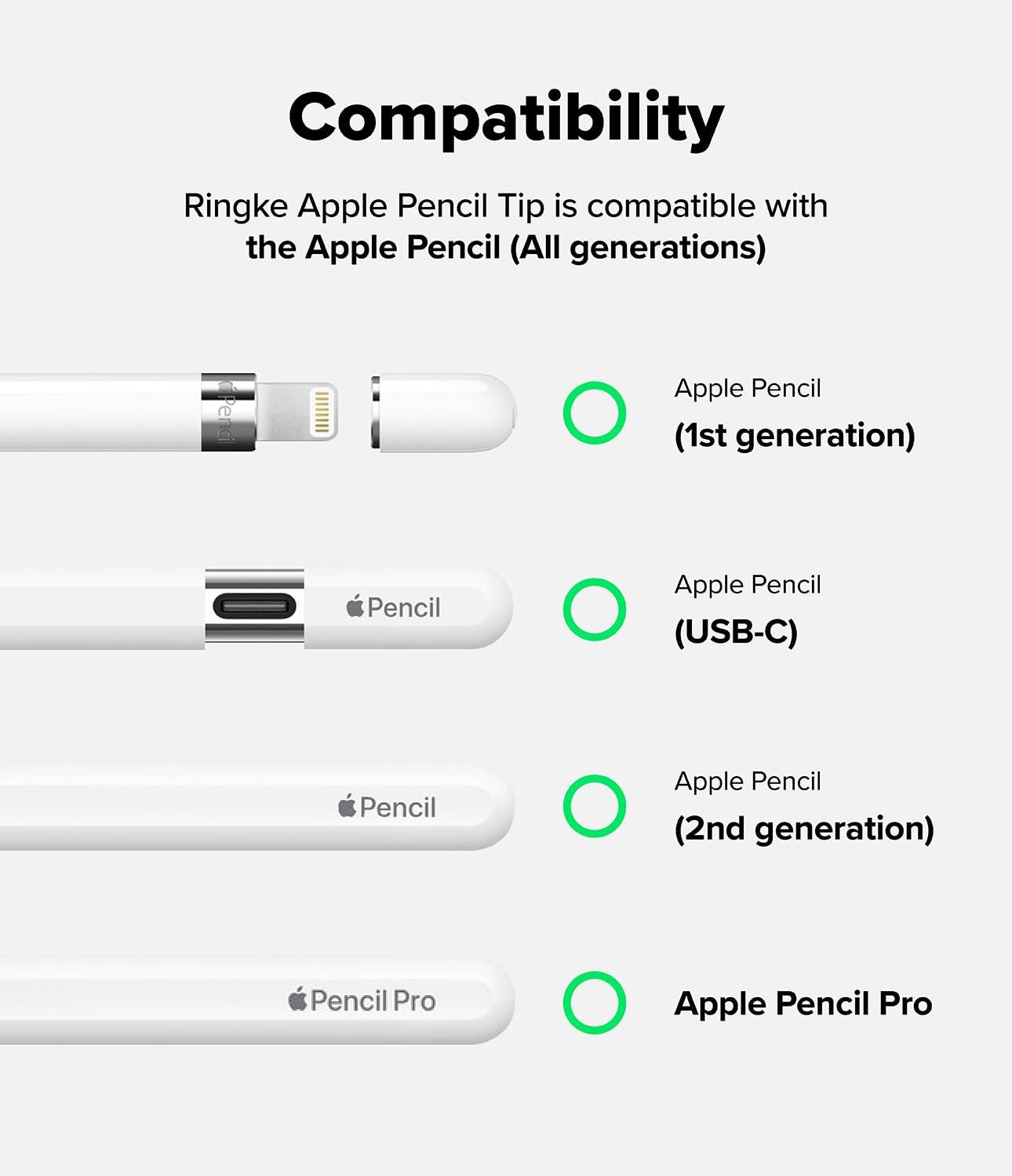 Ringke Apple Pencil Tips [3 Pack/Replacement for All Generations] Compatible with Apple Pencil Pro, 1st, 2nd Gen, USB-C Accessories, Crisp & Clear Feel Nib - HB (Light Gray)