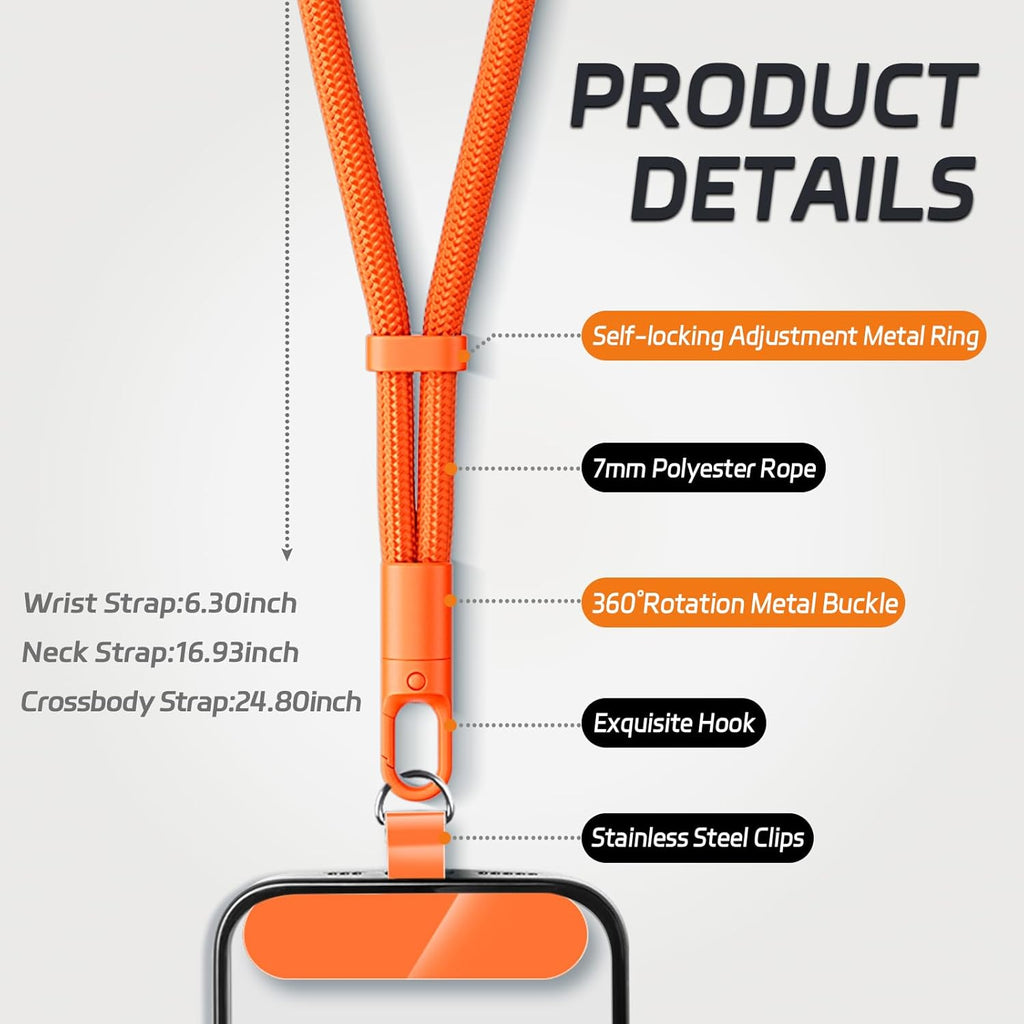 2 Pack Phone Lanyard,2×Hand Wrist Strap,4×Tether Tabs,Universal Cell Phone Multifuctional Patch Polyester Lanyards,Cell Phone Hand Strap for Women and Men(purple+orange)